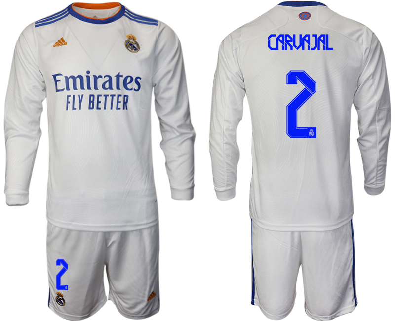 Men 2021-2022 Club Real Madrid home white Long Sleeve #2 Soccer Jersey
